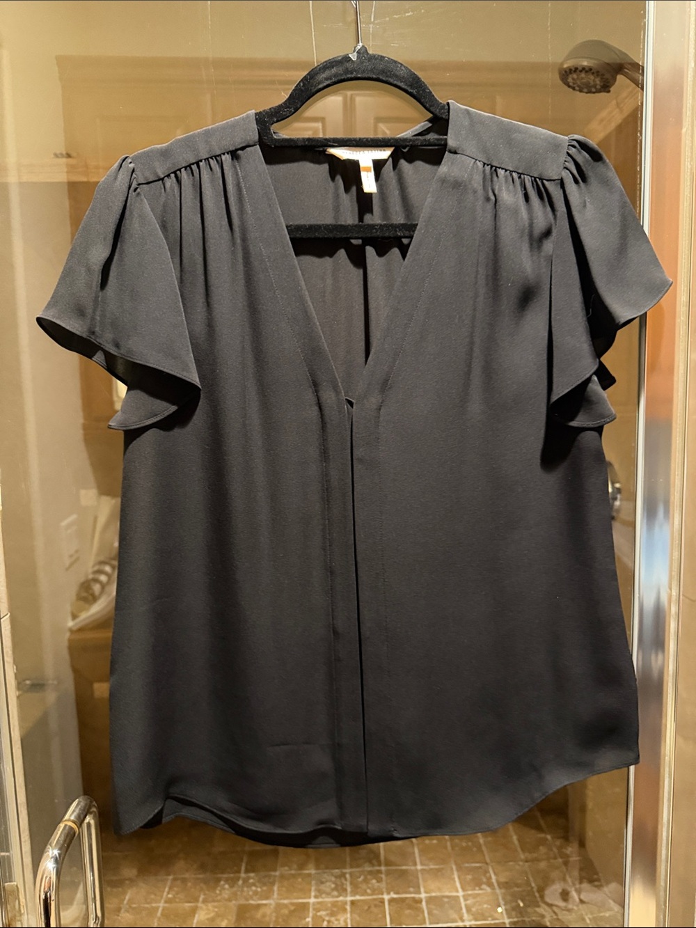 Rebecca Taylor Black V-Neck Flutter Sleeve Blouse